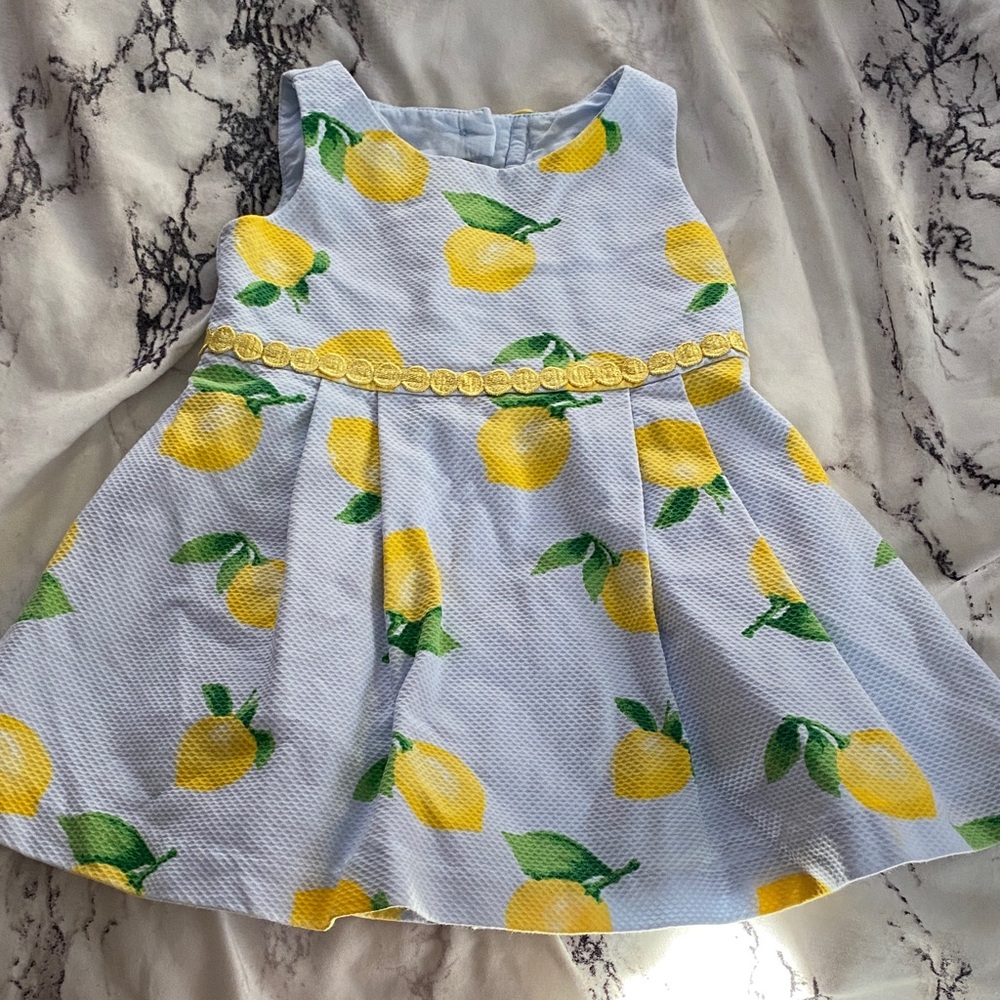 Janie and Jack Lemon Print Dress - Blue and Yellow